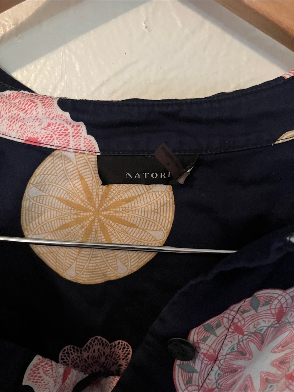 Natori Navy Button-Front pajama set with Pink & Cream Motifs - Picture 2 of 4